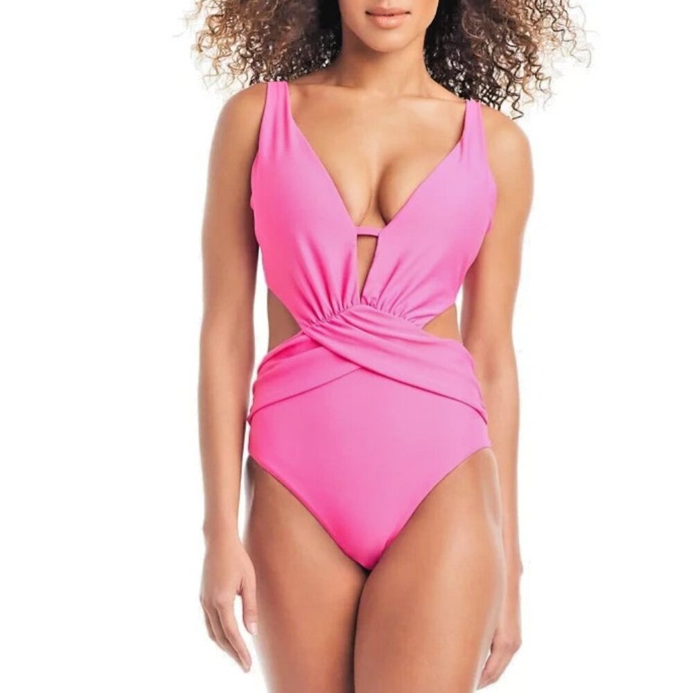 Bar III Women's Draped Monokini One-Piece Swimsuit Pink Candy Size Medium NWT